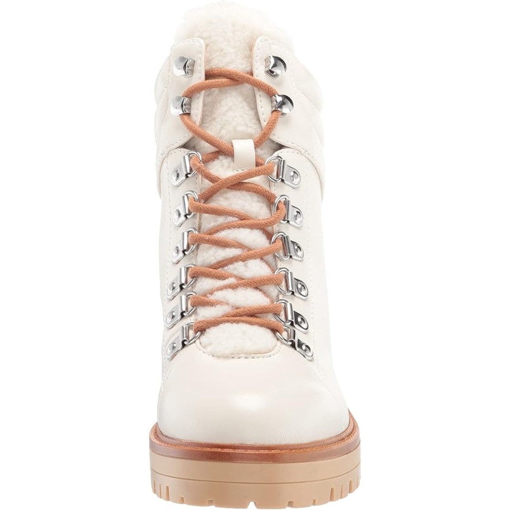 Marc Fisher Women's Mallie Cream Lace-Up Vegan Ankle Boots Faux Fur-Size 9.5